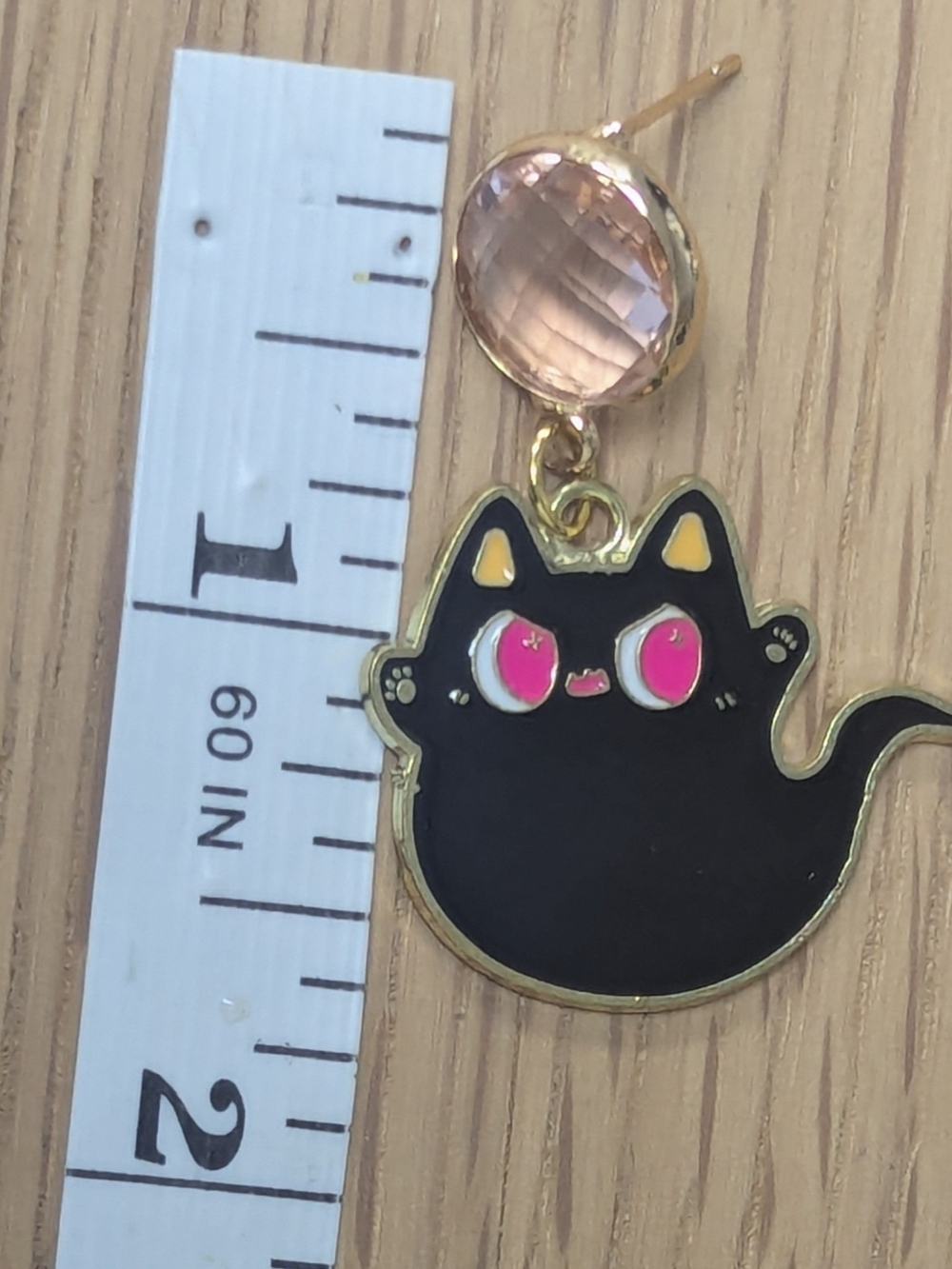 Black Cat Ghost Earrings Pink Crystal Gold Tone Spooky Halloween Dangle - Picture 4 of 4